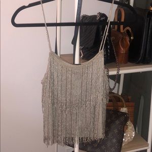 Beaded Fringe Tan Top